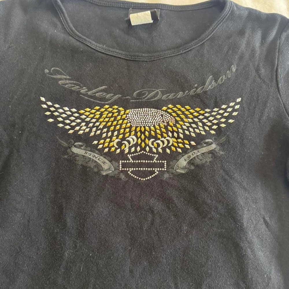 Y2K vintage Harley Davidson rhinestone eagle short sleeve top grunge graphic - Picture 2 of 6